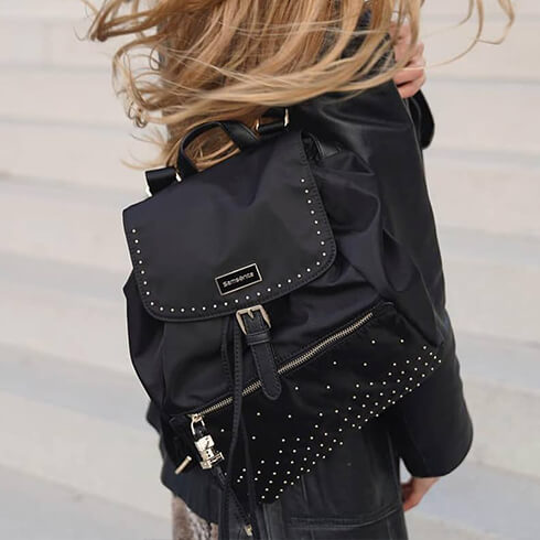 Into the swing of things with our black Karissa backpack.