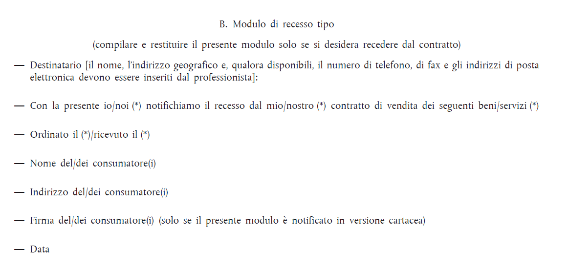 modulo di recesso