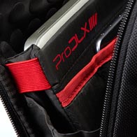 Vani imbottiti per laptop e tablet con fasce elastiche di tenuta in Velcro.